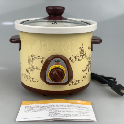 Nồi Kho Cá Thịt 2.5L,Nồi Nấu Chậm,Nồi Nấu Cháo ,Nồi Chưng Yến,Nồi Tiềm 2.5L Fujika KC25 Màu Vàng Họa Tiết-Hàng chính hãng