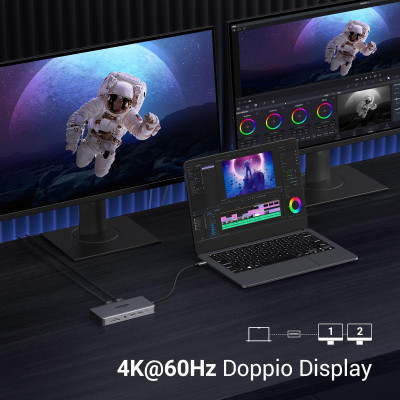 Ugreen UG15965CM681TK Hub 2 × HDMI 8k30hz - 4K60Hz + 2 × USB-A 3.2 + USB-C 3.2 + USB-A 3.0 + gigabits RJ45 + SD + TF + 3.5mm + PD Bộ chuyển đổi USB type C - HÀNG CHÍNH HÃNG