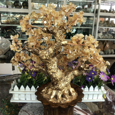 Cây Tài Lộc phong thủy đá thạch anh vàng - Cao 45 cm