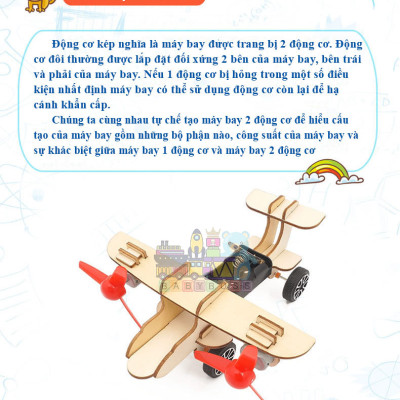 Bộ Đồ Chơi Khoa Học Và Công Nghệ Tự Làm DIY Wood Steam, Đồ Chơi Lắp Ghép STEM, Đồ Chơi Gỗ Cao Cấp Máy Bay 2 Động Cơ