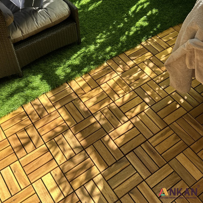 Vỉ Gỗ Lót Sàn Ban Công Thương Hiệu ANKAN Màu Nâu Vàng Loại 12 Nan, Ván Gỗ Lót Sàn Ngoài Trời, Sân Vườn, Hồ Bơi, Phòng Spa, Siêu Bền, Chịu Nước Tốt, Chống Trơn Trượt, Tiêu Chuẩn Xuất Khẩu (1 Vỉ)