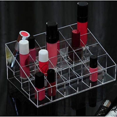 Khay đựng son mica 24 ô trong suốt V.2, Khay đựng mỹ phẩm, son môi, dụng cụ trang điểm 24 ô GROFA