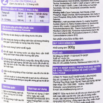 Sữa bột công thức Blackmores Follow-on Formula Stage 2 cho bé từ 6 đến 12 tháng tuổi (900g)