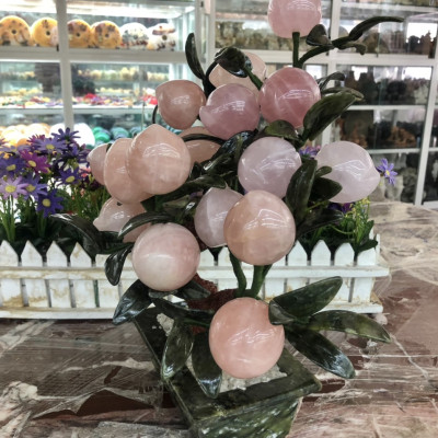 Cây đào phong thuỷ đá thạch anh hồng 18 quả - Cao 36 cm