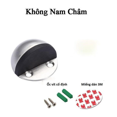 Chặn cửa bán nguyệt inox siêu hít nam châm chống va đập, ồn thông minh cho bé gắn sàn kèm miếng dán tường 3M, đồ ốc vít