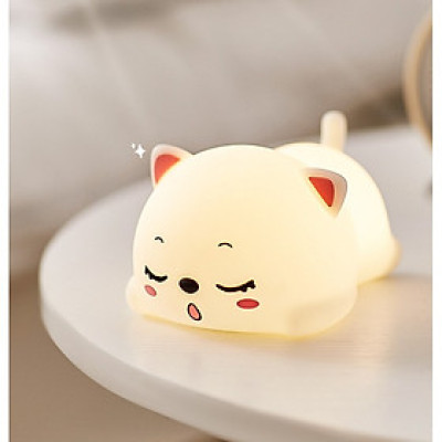 Đèn Ngủ Silicone Mèo Con Dễ Thương Có Điều Khiển Từ Xa LED RGB 16 Màu 