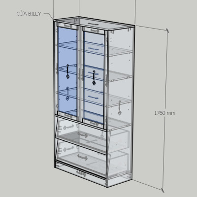 HAPPY FURNITURE , Kệ sách cửa kính 2 ngăn kéo - CALYN , KSA_107 , 90cm x 39cm x 176cm DxRxC