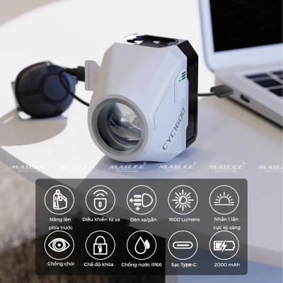 Đèn Xe Đạp Trước CYC 1600 Lumens Chống Chói Có kèm Remote và Giá đỡ, thời gian sử dụng lên đến 11h (tùy chế độ) Đi Đêm Địa Hình Có pha/cos - Mai Lee