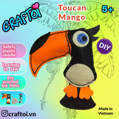 KIM NHỰA Bộ Thủ Công Trẻ Tự Làm Thú Bông 5+ TOUCAN MANGO Craftoi Felt Sewing toy prepunched holes plastic needle