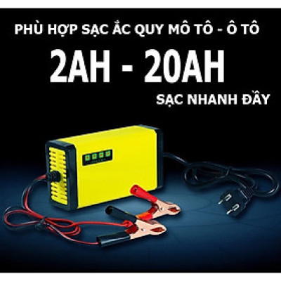 Bộ sạc bình ắc quy tự động ngắt 12V 2Ah-20Ah sạc acquy xe máy, có đèn led