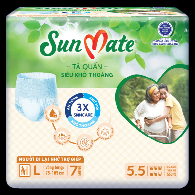 Combo 2 Gói Tã Quần Người Lớn Sunmate Khô Thoáng L7 (7 Miếng/ Gói)