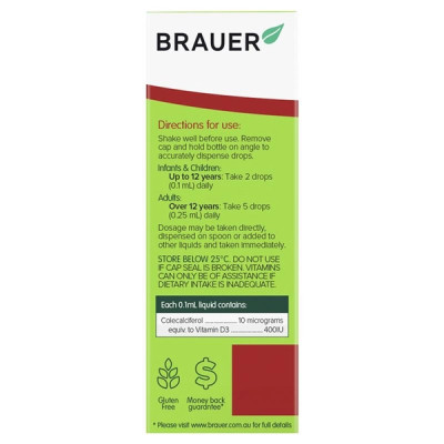 Brauer Baby & Kids Liquid Vitamin D 400IU 10ml - Bổ sung Vitamin D cho trẻ sơ sinh (10ml)