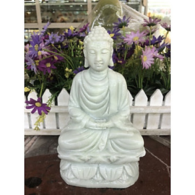 Tượng Phật Thích Ca Mâu Ni ngồi đài sen đá trắng xanh - Cao 20 cm