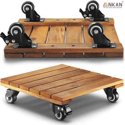 Kệ Để Chậu Cây Có Bánh Xe ANKAN, Đế Để Chậu Cây, Kệ Giá Đỡ Chậu Hoa Cây Cảnh, Hình Vuông Màu Vàng R30 Cm, Tải 150kg
