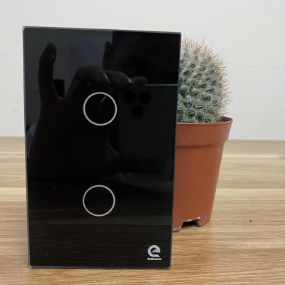 Công tắc cảm ứng thông minh Evismart, mặt kính cường lực, 2 nút bấm, màu trắng hoặc đen, sử dụng sóng wifi, điều khiển từ xa qua app Tuya