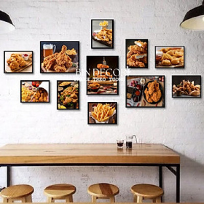 Khung ảnh treo tường gà rán 11 đồ ăn vặt trang trí decor quán kèm đinh