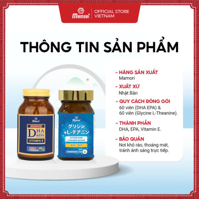 Combo Viên Uống Mamori DHA-EPA và Glycine L-theanine Giúp Tăng Cường Trí Nhớ, Cải Thiện Giấc Ngủ sâu, thư giãn