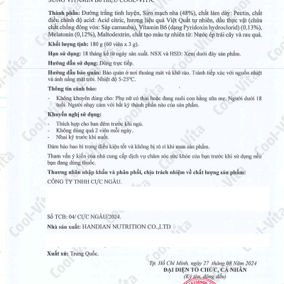 Kẹo Dẻo Melatonin Hỗ Trợ Giấc Ngủ Ngon Sleep Well Gummies & Hỗ Trợ Giảm Căng Thẳng Vị Việt Quất Kết Hợp Vitamin B6 Coolvita – (60 viên x 3g)/hộp