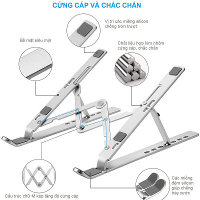 Giá Đỡ cho Laptop Hợp Kim Nhôm Cao Cấp Dễ Dàng Gấp Gọn, Giúp Tản Nhiệt Laptop, Macbook, Máy Tính Xách Tay - 07 Nấc Điều Chỉnh Góc Độ - Hàng Chính Hãng