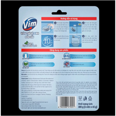 Combo 3 Vỉ Viên Thả Vệ Sinh Bồn Cầu Vim Sạch Khuẩn, Sáng Bóng đến 1600 Lần Xả 180G/Vỉ