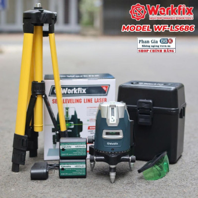 Máy cân mực laser WORKFIX WF-LS686, 5 tia xanh bóng LED siêu sáng, Phím cảm ứng