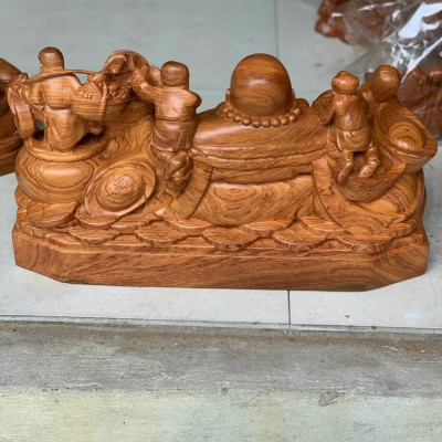 Tượng phật di lặc ngũ phúc bằng gỗ hương đá liền khối  kt 60×30×30cm