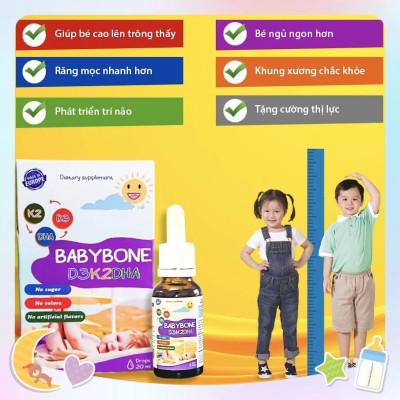 Vitamin giúp bé tăng chiều cao K2+D3 bổ sung DHA Babybone [Hàng Tây Ban Nha]