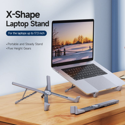 Giá Đỡ nhôm nguyên khối dành cho Laptop, Macbook, iPad Dux Ducis X-Shape Folding điều chỉnh độ cao, tản nhiệt_ Hàng chính hãng