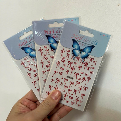 Sticker 5D Nơ Đen Trắng Mix Nổi R7M Dán Móng Keo Tự Dính, Hình Dán Móng Nơ Đỏ Lụa Dạng Nổi Làm Nail Cao Cấp Nữ Women