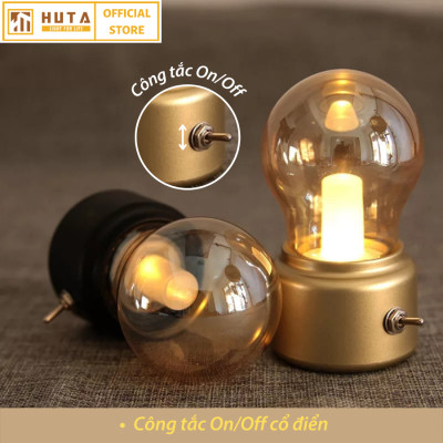 Đèn Ngủ Mini HUTA MN1 Sạc Pin Tích Điện Sáng 25h Cute Dễ Thương, Decor Trang Trí Quán Cà Phê, Nhà Hàng, Để Bàn, Bóng Led Sáng Vàng Tiết Kiệm Điện