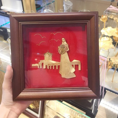 Tranh Chợ Bến Thành dát vàng (20 x 20cm) MT Gold Art- Hàng chính hãng, trang trí nhà cửa, quà tặng sếp, đối tác, khách hàng.