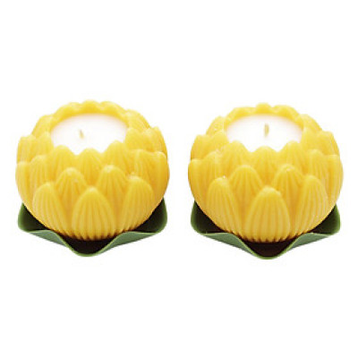 Hộp 2 Nến Thơm Hoa Sen Lớn Quang Minh Candle NQM2547 (Vàng)