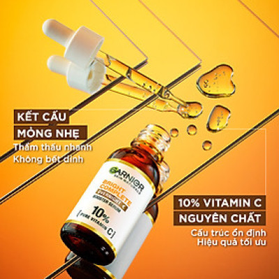 Dưỡng chất ban đêm giúp sáng da, giảm & ngừa thâm Garnier 10% Vitamin C - Garnier Bright Complete Overnight Serum 30ml