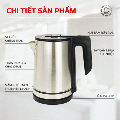 Bình đun siêu tốc OSAKA inox 304 KT-1820 - Hàng chính hãng