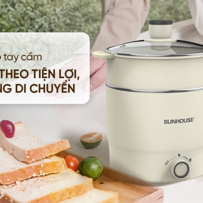 Lẩu điện mini đa năng Sunhouse SHD4516, SHD4517 - Đa năng 4in1 - Lòng nồi inox 304 - Tích hợp tay cầm - Gia nhiệt trực tiếp - Hàng chính hãng