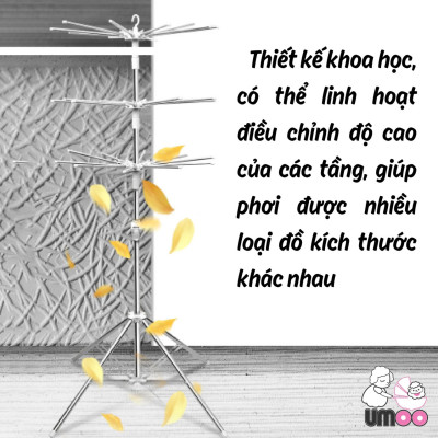 Cây phơi đồ thông minh đa năng CAO CẤP inox 3 tầng phù hợp treo đồ cho bé + tặng kèm 56 kẹp phơi đồ