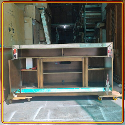 Kệ Tivi kết hợp kính đính đồng Tundo màu trắng gương 163 x 51 x 86 cm