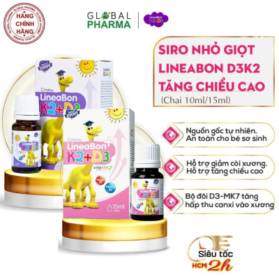 Siro nhỏ giọt LineaBon D3K2 tăng chiều cao, chống còi xương cho bé (Chai 15ml)