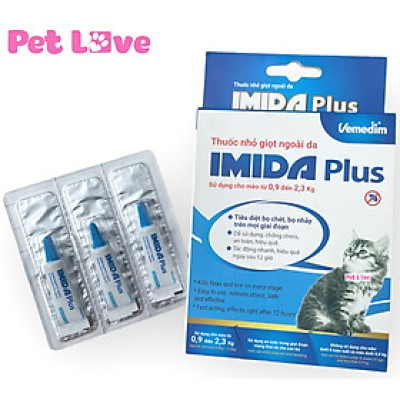 Hộp 3 ống Imida Plus nhỏ gáy diệt rận, bọ chét trên mèo (Vemedim )