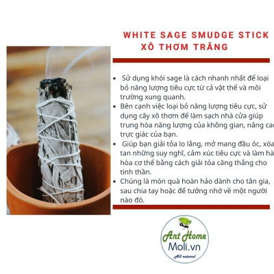 Sét 3 món xô thơm trắng + Palo santo + Cỏ ngọt sweetgrass thanh tẩy nhà cửa
