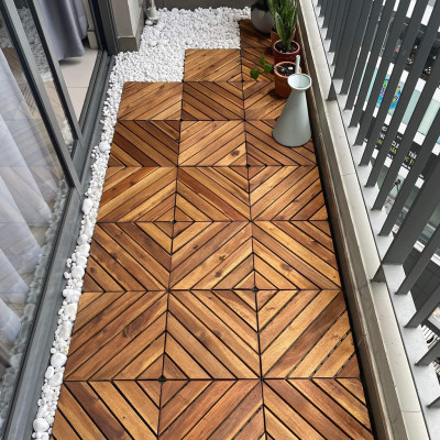 Sàn Gỗ Lót Ban Công Thương Hiệu ANKAN Màu Nâu Vàng Nan Hoa, Vỉ Gỗ Lót Sàn Dùng Để Lót Sân Vườn, Nhà Tắm, Phòng Spa, Có Phủ PU, Siêu Bền, Chống Thấm, Chống Trơn Trượt, Tiêu Chuẩn Xuất Khẩu (1 Vỉ)
