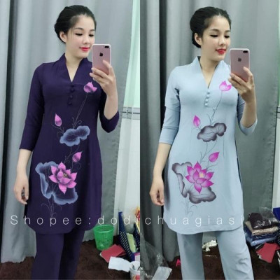 Đồ Lam Đi Chùa # CTân Bà Lai Hoa In # Vải Thun # Quần Áo Nữ # Đồ Bộ Nữ