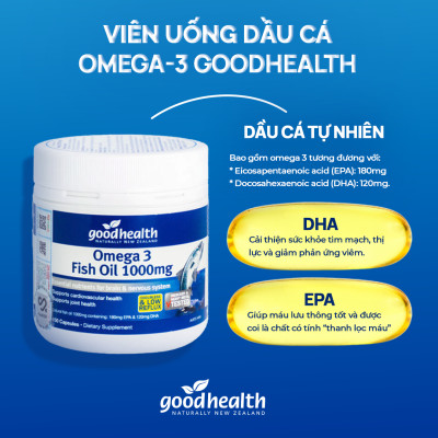 Combo 3 Hộp Dầu Cá Goodhealth Omega 3 Fish Oil 1000mg 150 Viên - Bổ Não - Tăng Trí Nhớ - Mắt Tinh - Chính Hãng Từ New Zealand