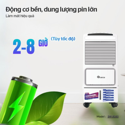 Quạt Tích Điện Điều Hòa SOWUN SW808S, Công Suất 40W Vừa Tích Điện Vừa Làm Mát Bằng Hơi Nước