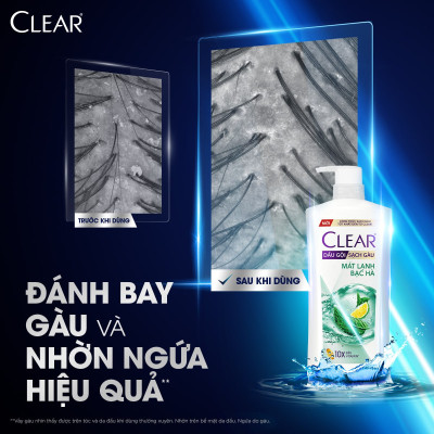 Dầu gội đầu Clear Mát Lạnh Bạc Hà sạch gàu ngứa và vi khuẩn suốt 48 Giờ 880g