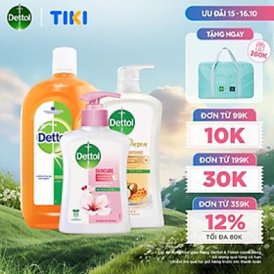 Combo chăm sóc gia đình: Dung dịch diệt khuẩn đa năng 1L + Sữa tắm kháng khuẩn dưỡng thể 950g + Nước rửa tay kháng khuẩn chăm sóc da 250g