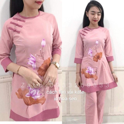 Đồ Lam Đi Chùa # Cách Tân Vải Kate Hoa In