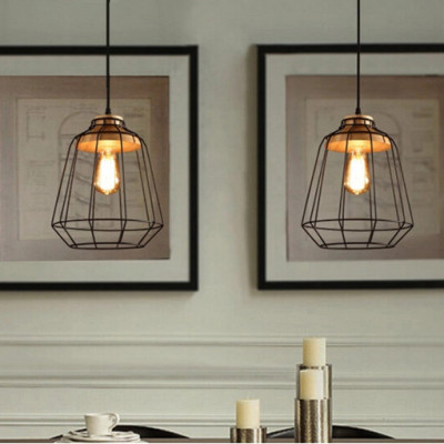 Đèn thả trang trí đuôi gỗ lồng sắt RETRO
