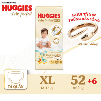 [Gift] Tã quần Huggies Skin Perfect XL Super Jumbo 52+6 miếng với 2 vùng thấm giảm kích ứng da - Mẫu ngẫu nhiên