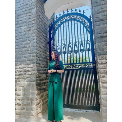 Đồ Lam Đi Chùa Combo Lụa Nơ Cao Cấp Nút Bọc